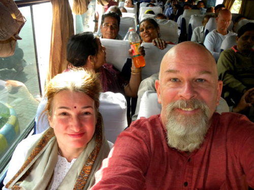 Ganga and Tara on the bus going from Delhi to Haridwar for the Kumbha Mela 2010