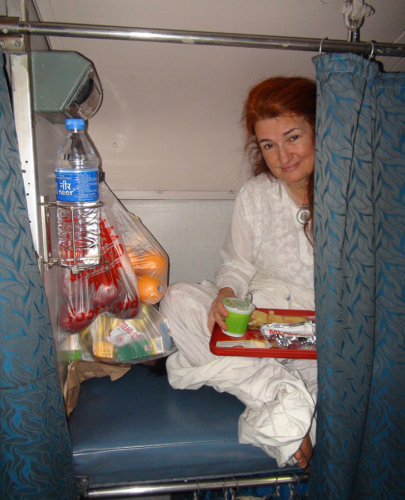 Tara not to impressed by her meal on the train from Bangalore to Delhi.