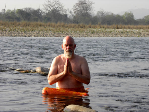 Ganga meditating in the Ganga in Haridwar