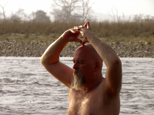 Ganga meditating in the Ganga in Haridwar