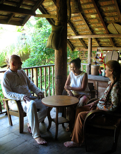 Ganga getting health consultation from Homprang Chaleeka at her Baan Hom Samunphrai Herbal Health Centre &amp; School in Chiang Mai