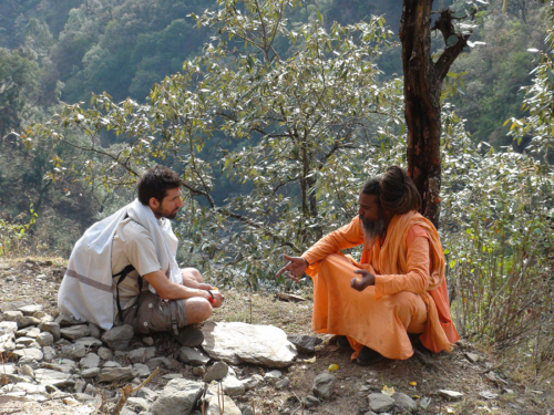 Jay talking with a sadhu