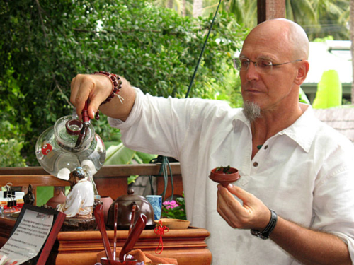 San-bao serving tea at Kamalaya Wellness Sanctuary and Holistic Spa Resort on Koh Samui