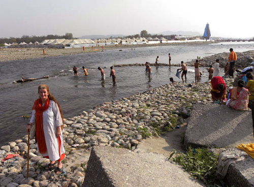 Tara enjoying a morning walk along the Ganga