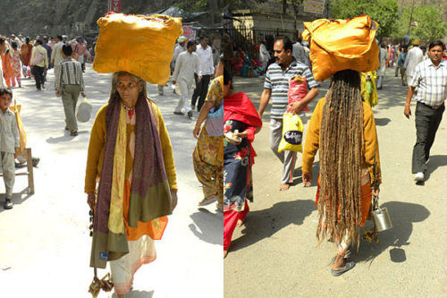 A rare woman Sadhu, with very long hair at the Kumbha Mela.
