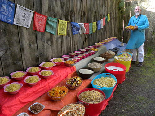 Preparing for the fire puja at the Dzogchen Retreat Center in Oregon