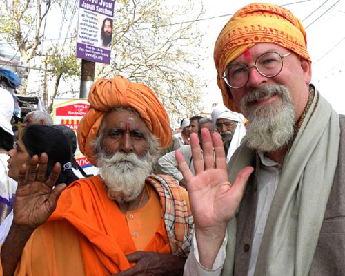 Sadhus give blessingsto all.