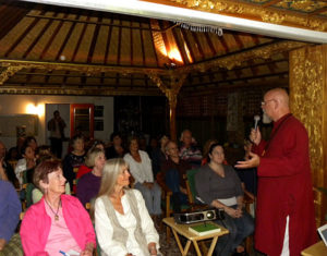 Ganga speaking at the Temple of Joy in Encinitas, California