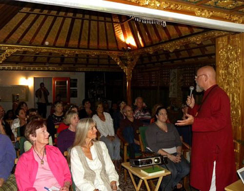 Ganga speaking at the Temple of Joy in Encinitas, California