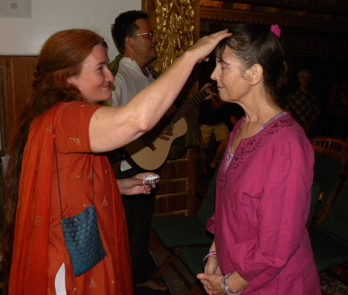 Tara giving shaktipat at the Temple of Joy in Encinitas, California