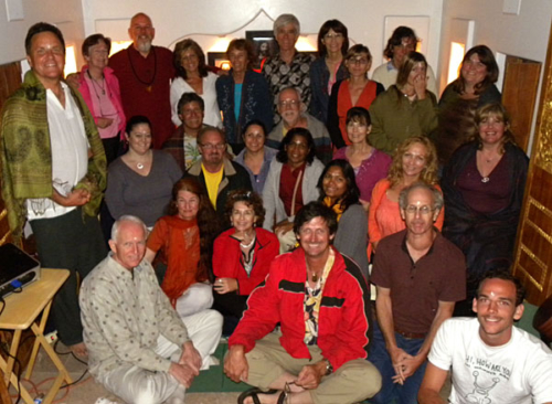 Group photo after Ganga and Tara&#039;s presentation in the Temple of Joy in Encinitas, California