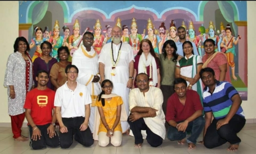 Group photo at Hindu temple in Kuala Lumpur